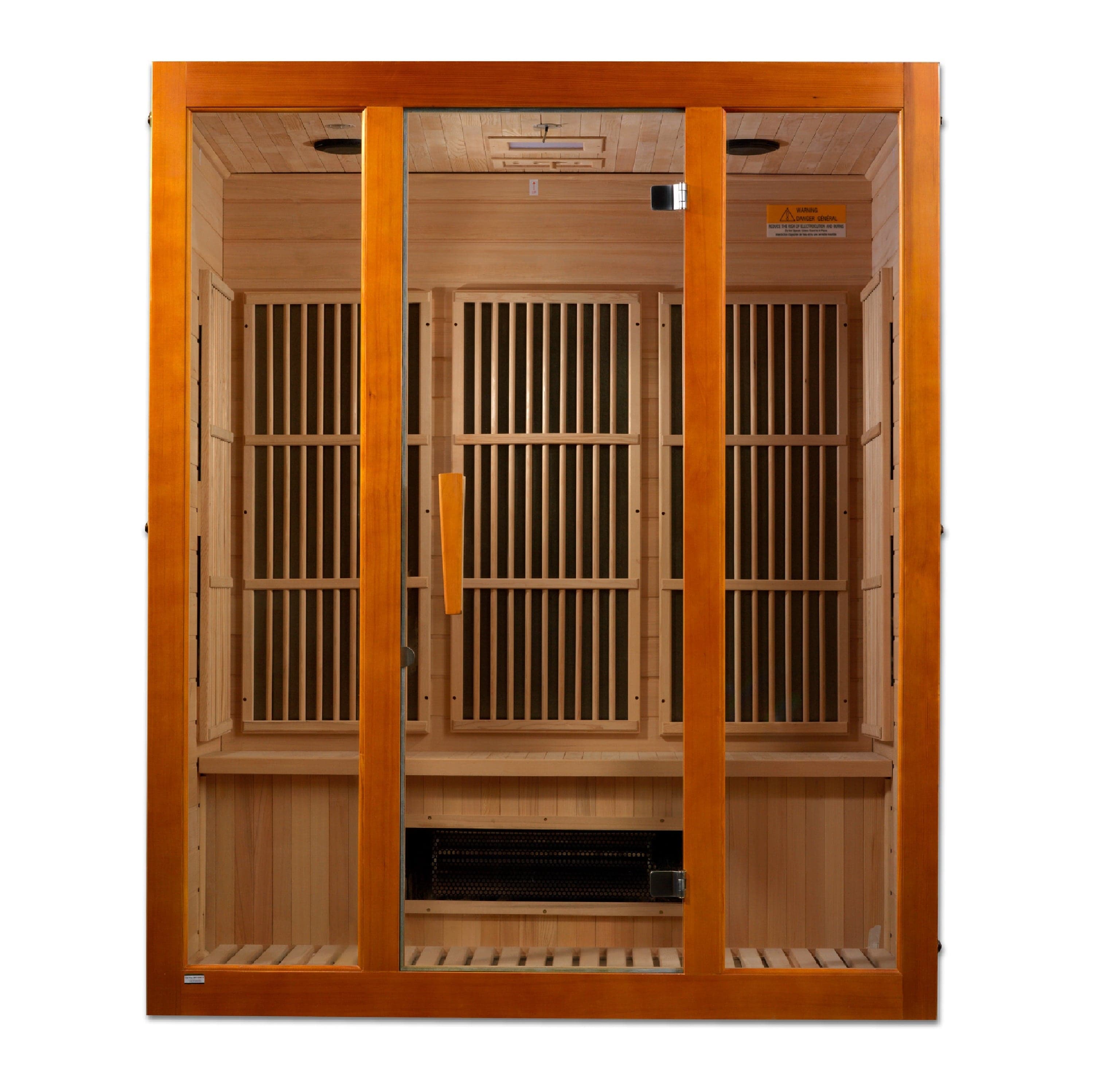 Maxxus Alpine 3 Person Infrared Sauna with Low EMF FAR heating, chromotherapy lighting, and Canadian Hemlock construction for home relaxation