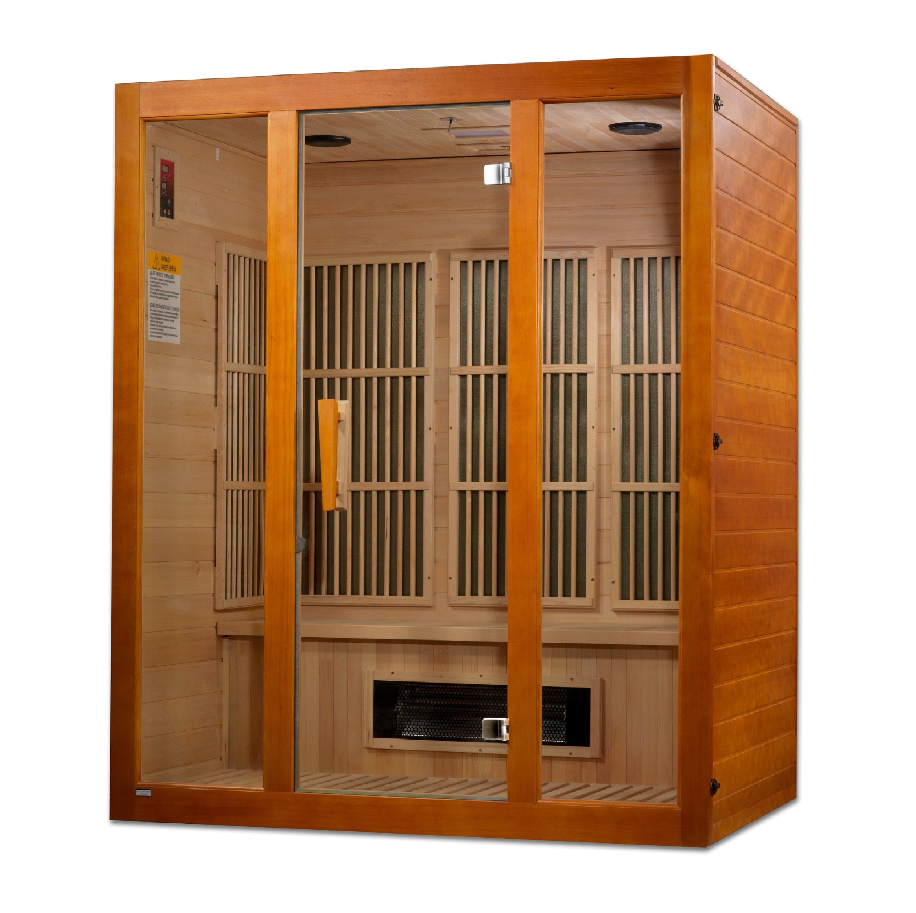 3 person Maxxus Alpine infrared sauna cabin with compact design, Low EMF technology, and premium Canadian Hemlock wood interior