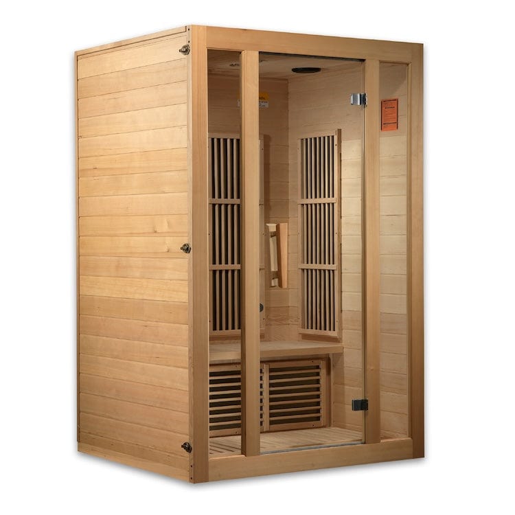 MX-J206-01-ZF Maxxus Seattle 2-Person Near Zero EMF FAR Infrared Sauna crafted from Canadian Hemlock wood with advanced infrared heating, chromotherapy lighting, and premium home wellness design.