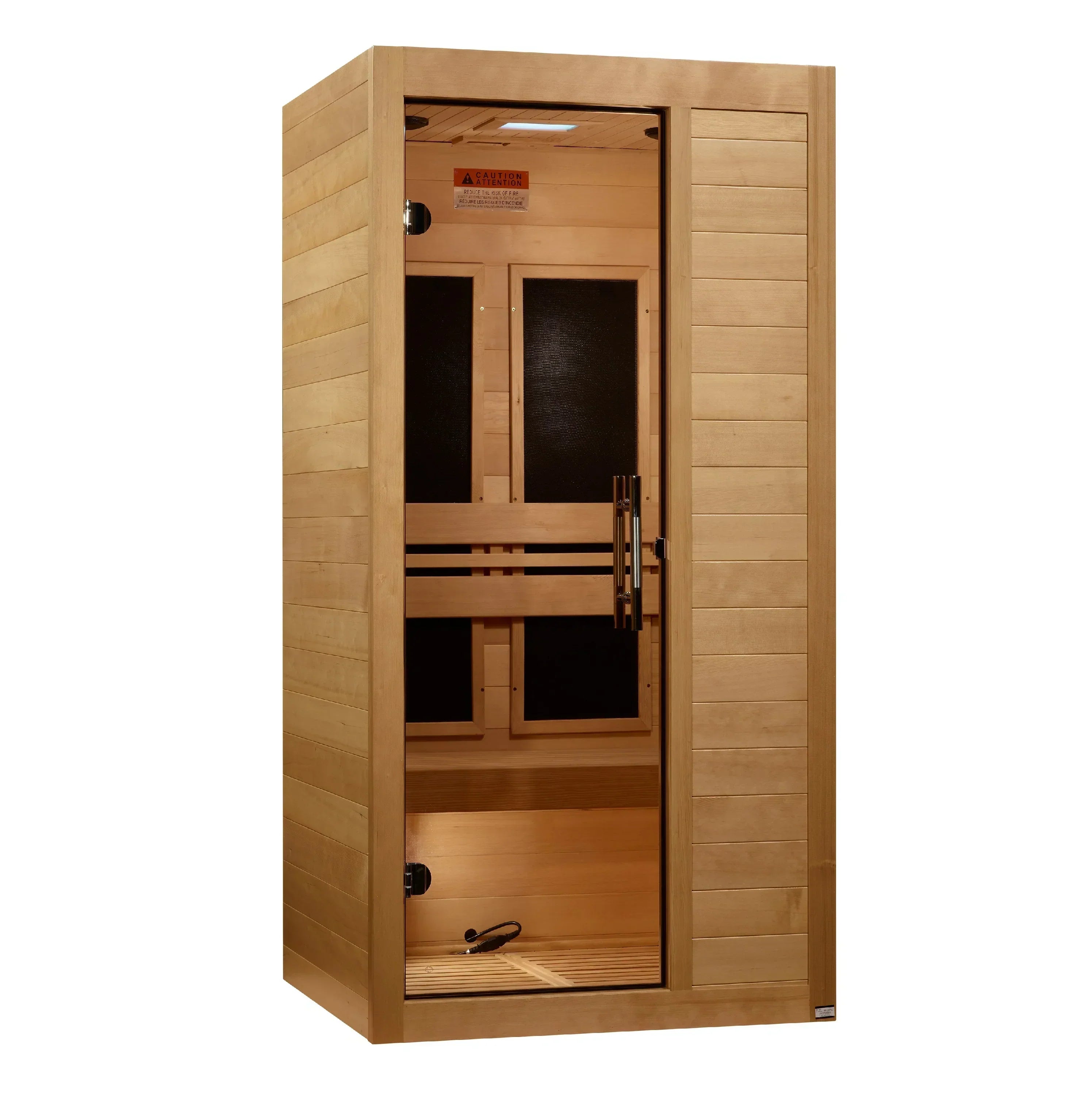 MX-S106-01  Maxxus 1-Person S-Line Ultra Low EMF FAR Infrared Sauna made from Canadian Hemlock wood with Carbon Tech heating panels for even full-body heat therapy and home wellness relaxation