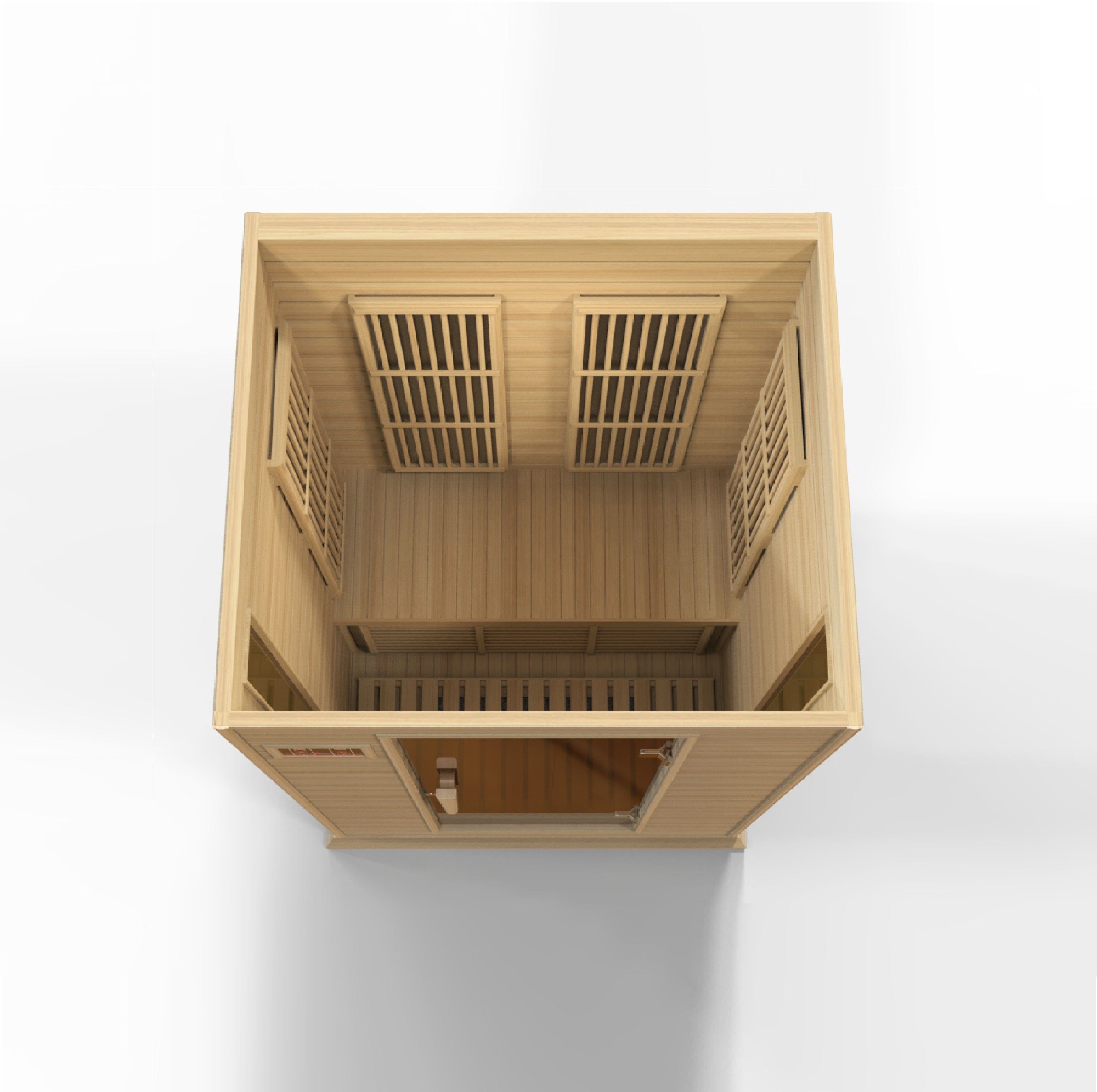 Two-person Maxxus infrared sauna MX-K206-01 designed with low EMF heating panels and durable Canadian Hemlock wood for home spa comfort.
