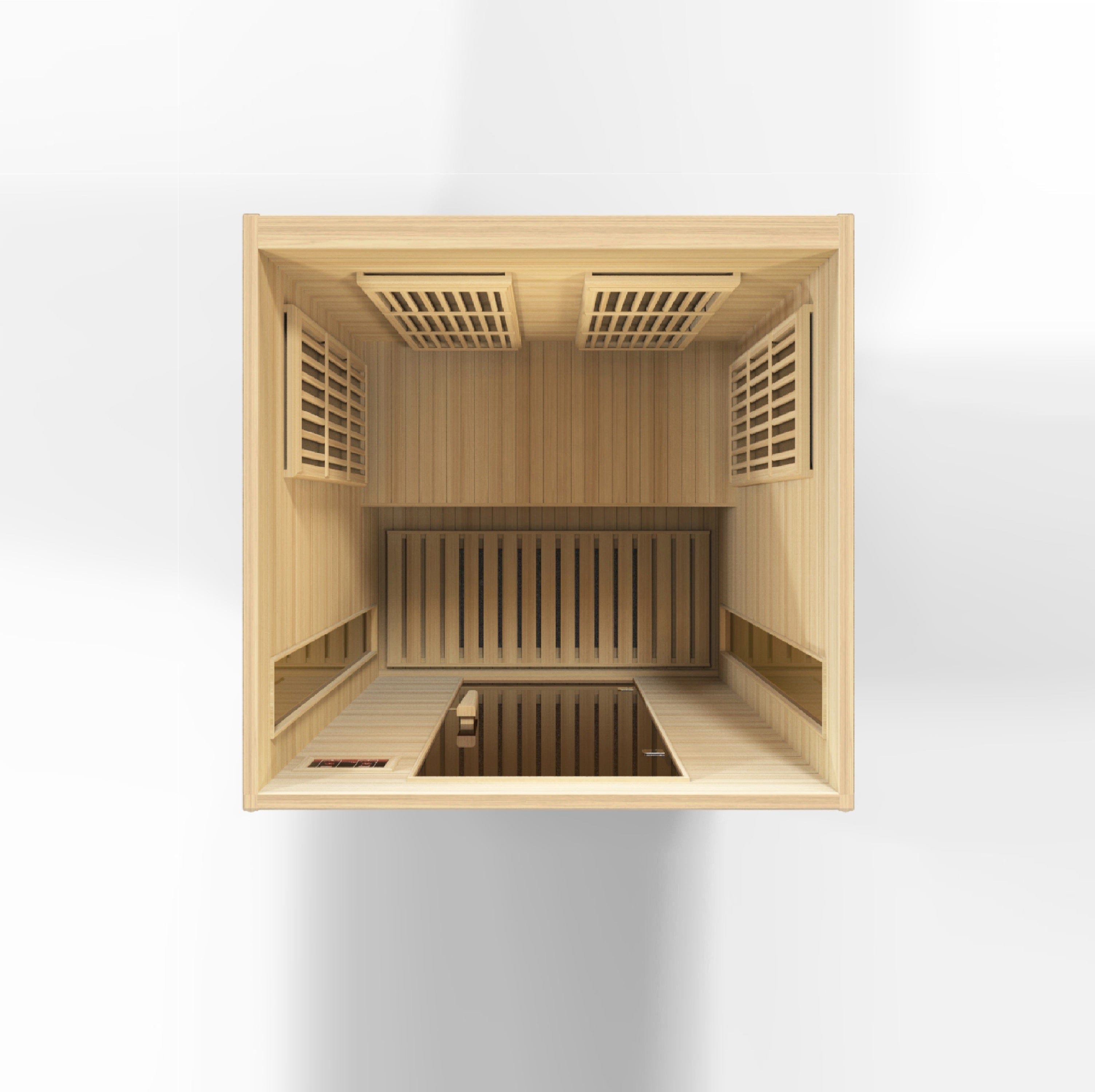 Maxxus MX-K206-01 2-person infrared sauna featuring low EMF far infrared heaters and premium Canadian Hemlock construction.