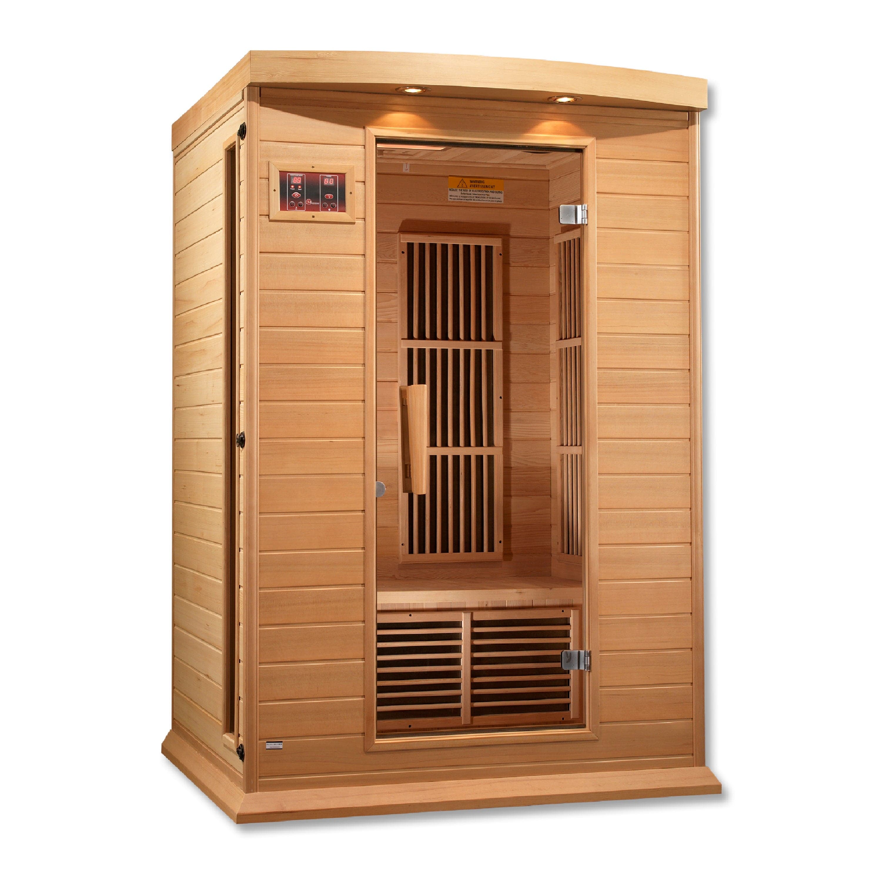 MX-K206-01 Maxxus 2-Person Low EMF FAR Infrared Sauna (MX-K206-01) made from Canadian Hemlock wood, designed for compact home wellness and relaxation.