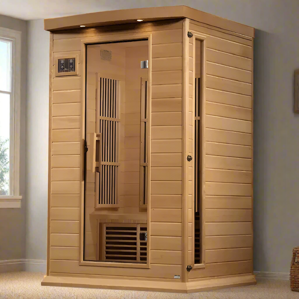 Canadian Hemlock Maxxus 2-Person FAR Infrared Sauna offering deep heat therapy, modern controls, and wellness-focused design.