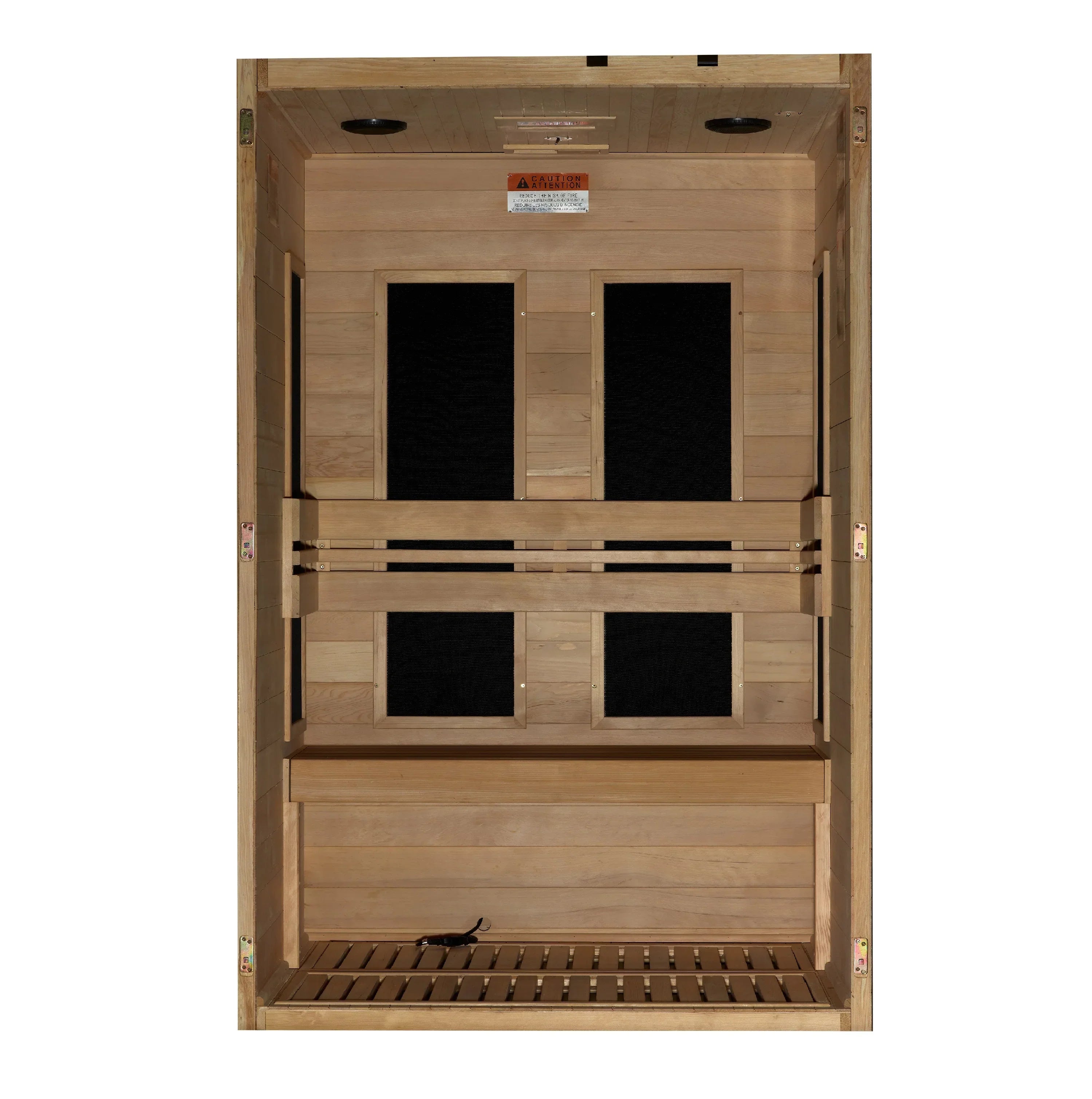 Golden Designs Maxxus S-Line 2-person infrared sauna crafted from premium Canadian Hemlock wood with ultra low EMF heating system