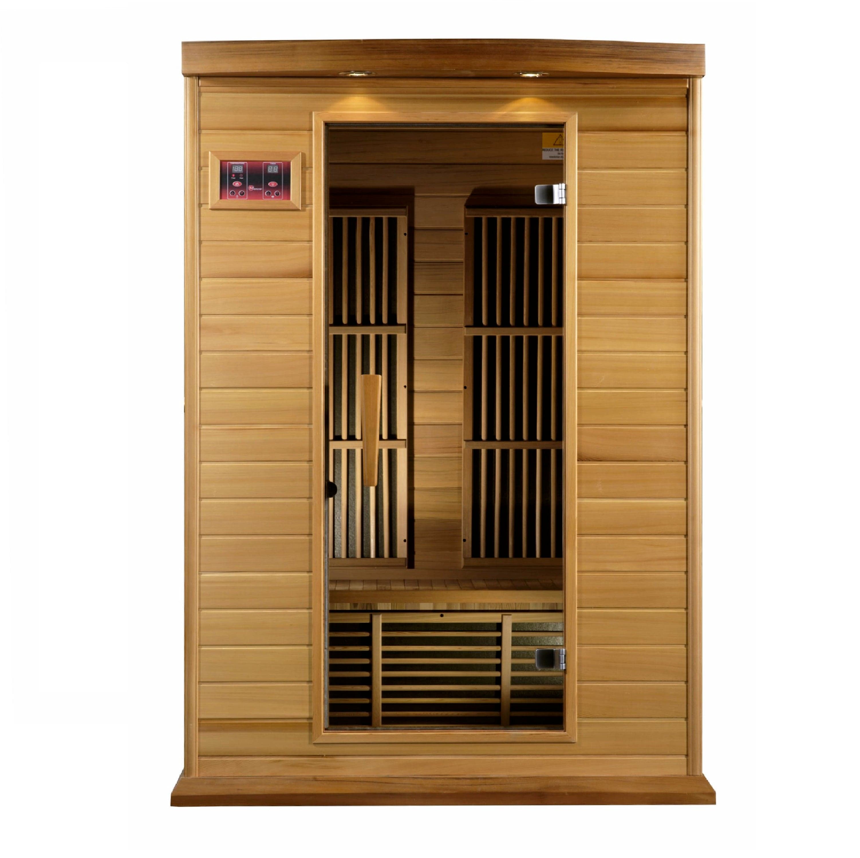 Maxxus 3 Person Low EMF FAR Infrared Sauna crafted from Canadian red cedar wood, designed for home wellness, relaxation, and deep infrared heat therapy experience.