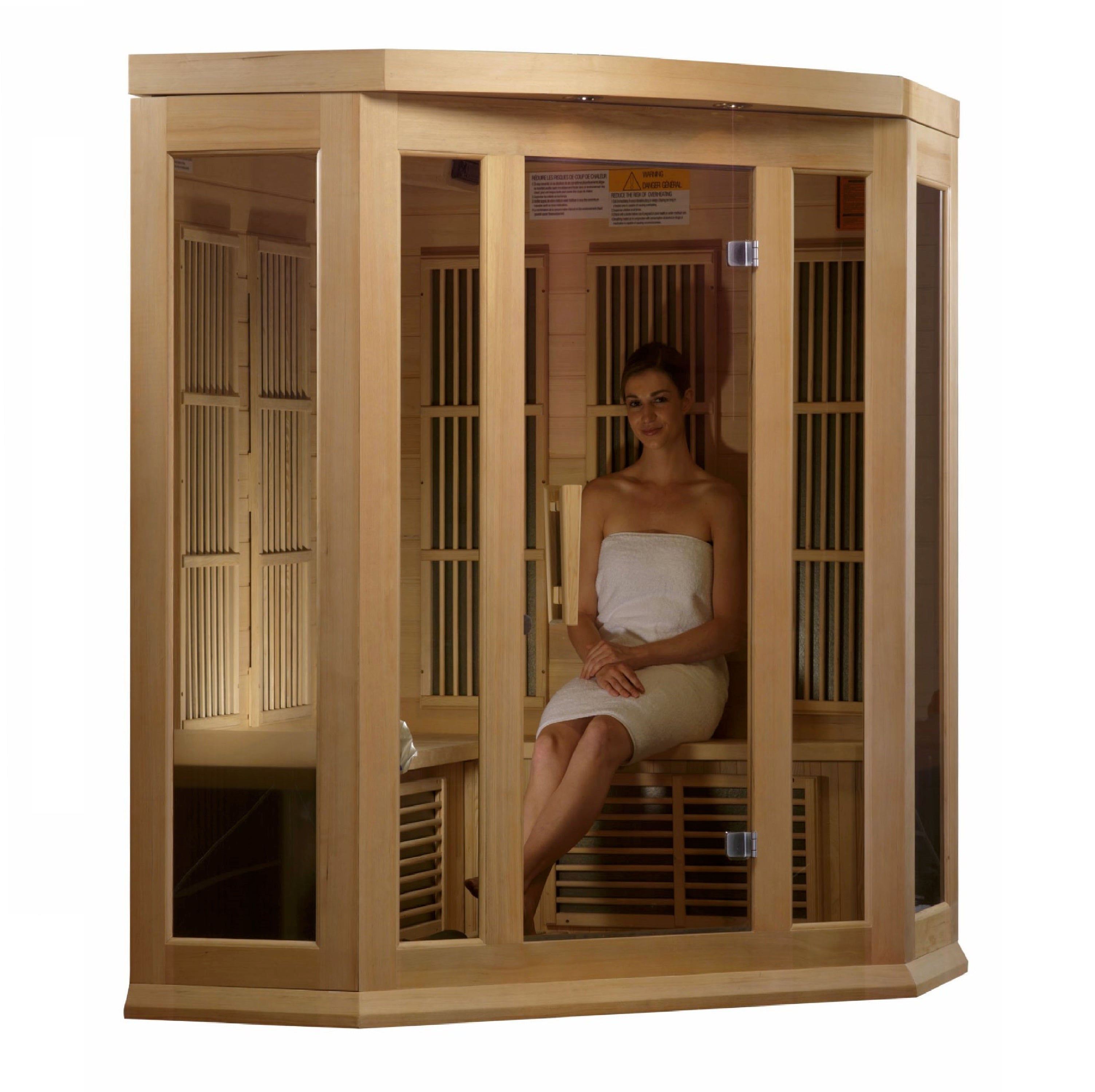 Maxxus MX-K356-01 infrared sauna for 3 people with FAR heat technology, low EMF system, and compact corner design for home spa use