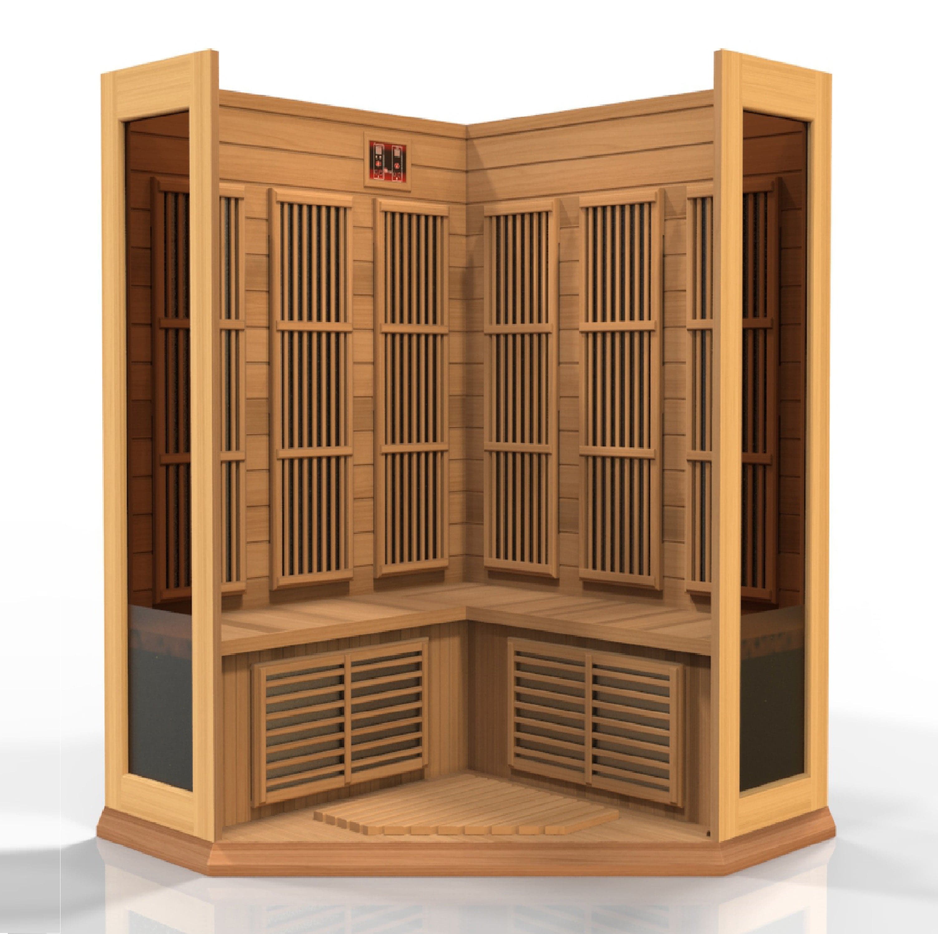 Maxxus 3-person infrared sauna with Canadian Red Cedar and low EMF far infrared heating for home spa therapy