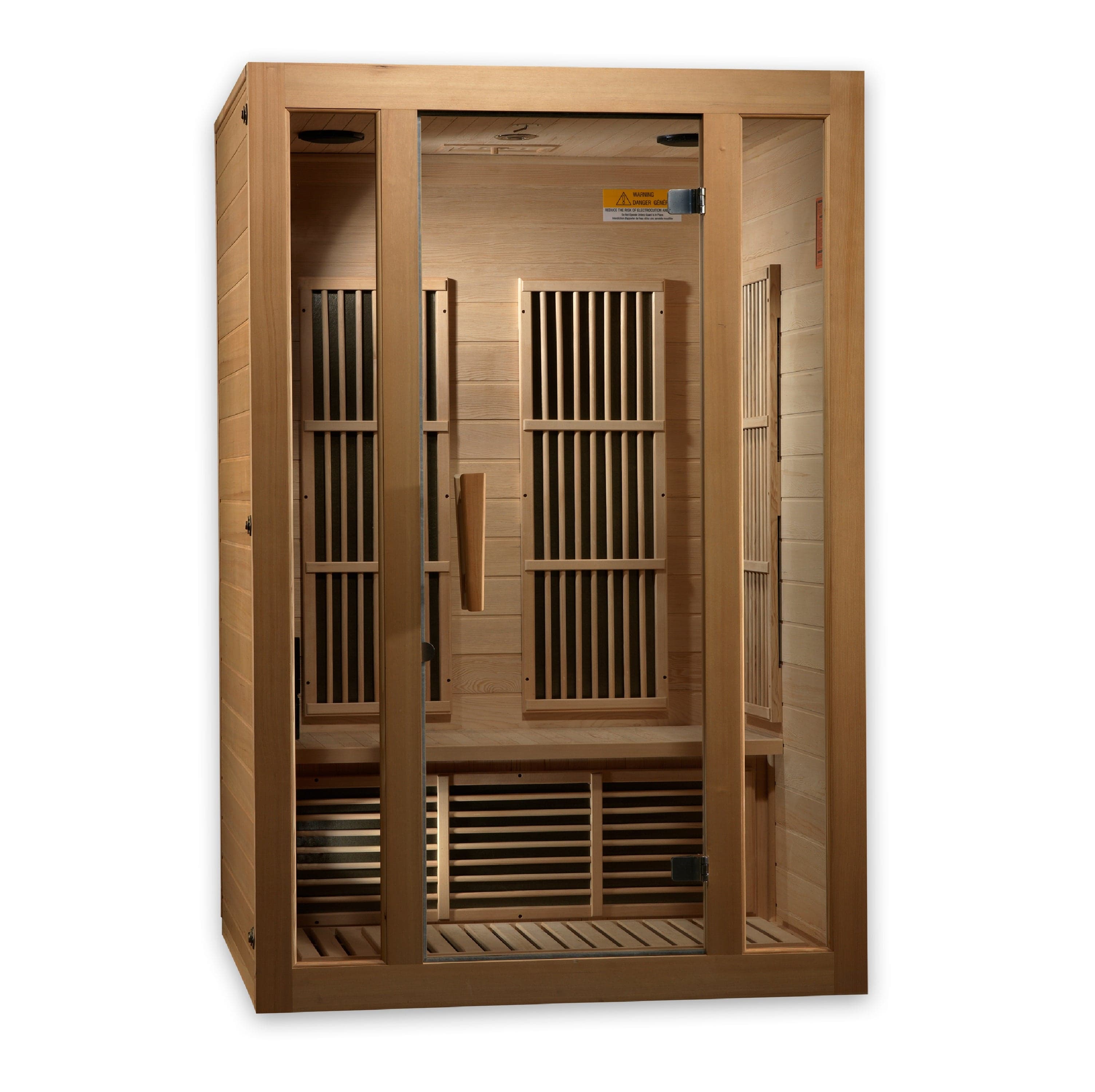 2-person Maxxus Seattle infrared sauna with low EMF FAR heat and Canadian Hemlock wood for home wellness and relaxation