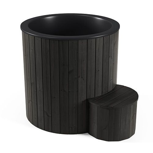 SaunaLife S1B 1-Person Outdoor Hot and Cold Plunge Tub in Black Thermo-Pine for Dual Temperature Immersion Therapy, Outdoor Wellness and Recovery