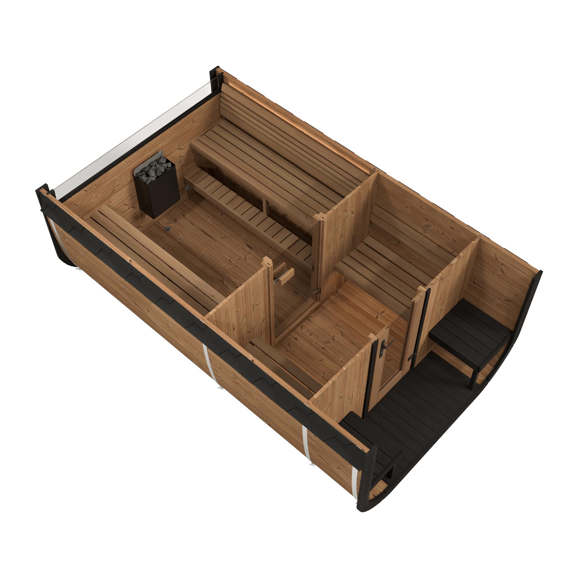 SaunaLife CL12GCP 8 Person Luxury Outdoor Sauna Kit with Private Changing Room, Covered Front Porch, Bronze Tempered Glass Window and Spacious Cube Design