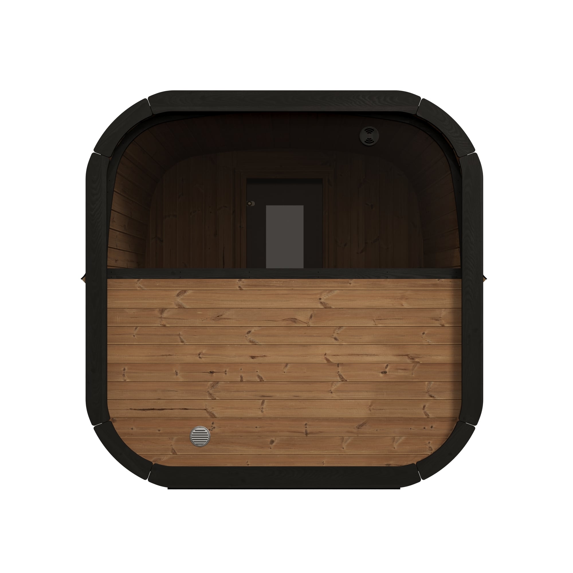 Premium SaunaLife CL12GCP Outdoor Home Sauna Featuring 8 Person Capacity, Covered Entry Porch, Private Changing Room and Scenic Glass Front