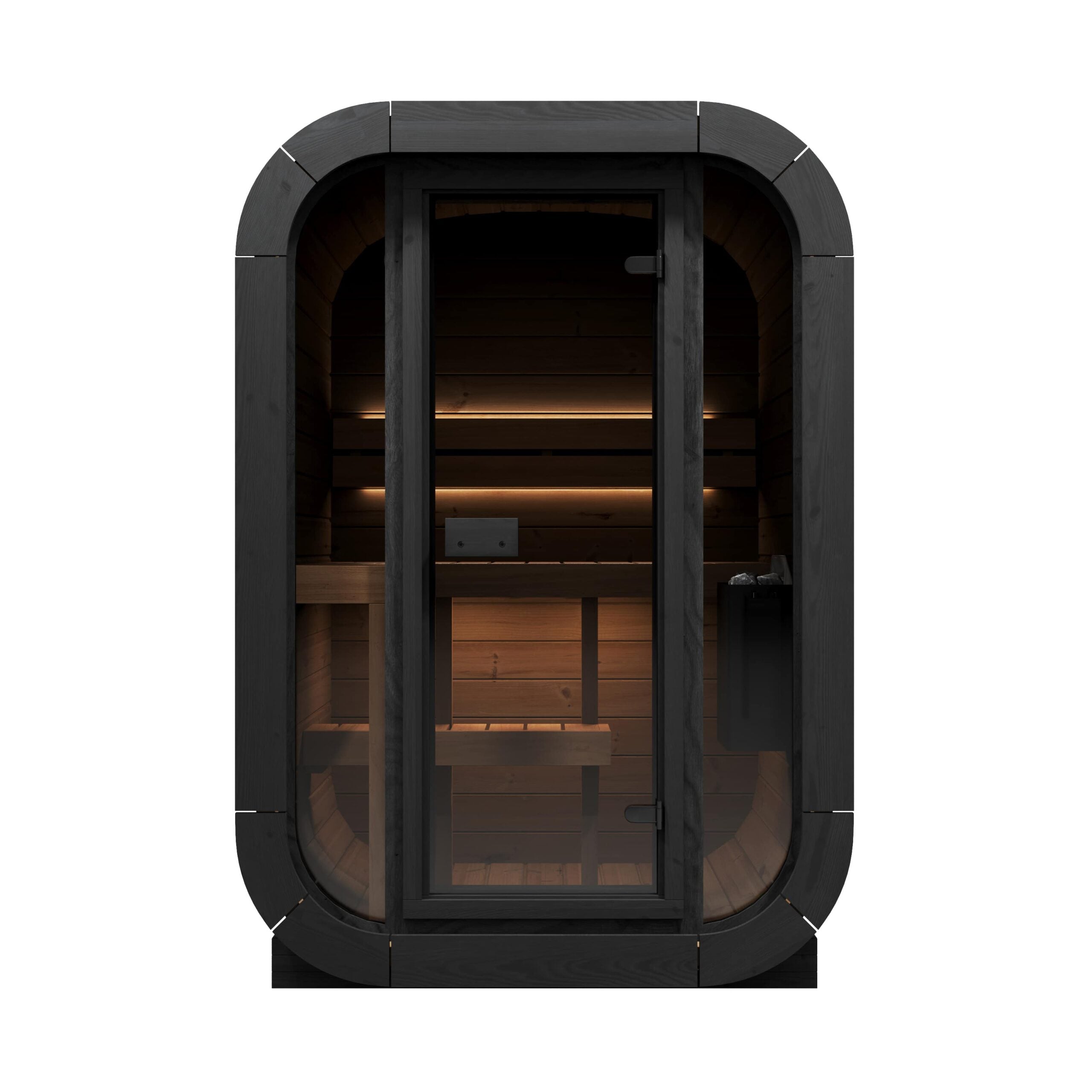SaunaLife Cube Series CL3G Outdoor Traditional Sauna for 1-2 People with Panoramic Glass Front and Premium Thermo-Spruce Wood