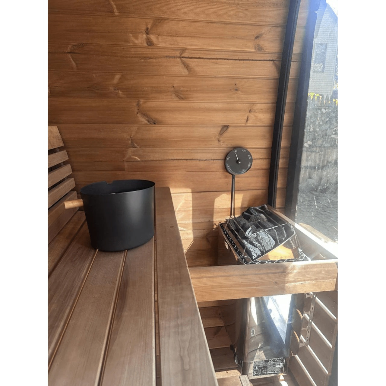3 Person Cube Series Outdoor Sauna Kit – SaunaLife Model CL4G Thermo-Spruce Glass Front Sauna