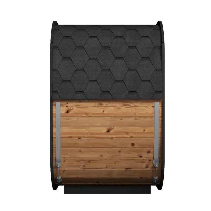 Modern SaunaLife Model CL4G outdoor sauna kit with panoramic views, ergonomic backrests and premium thermally modified wood construction