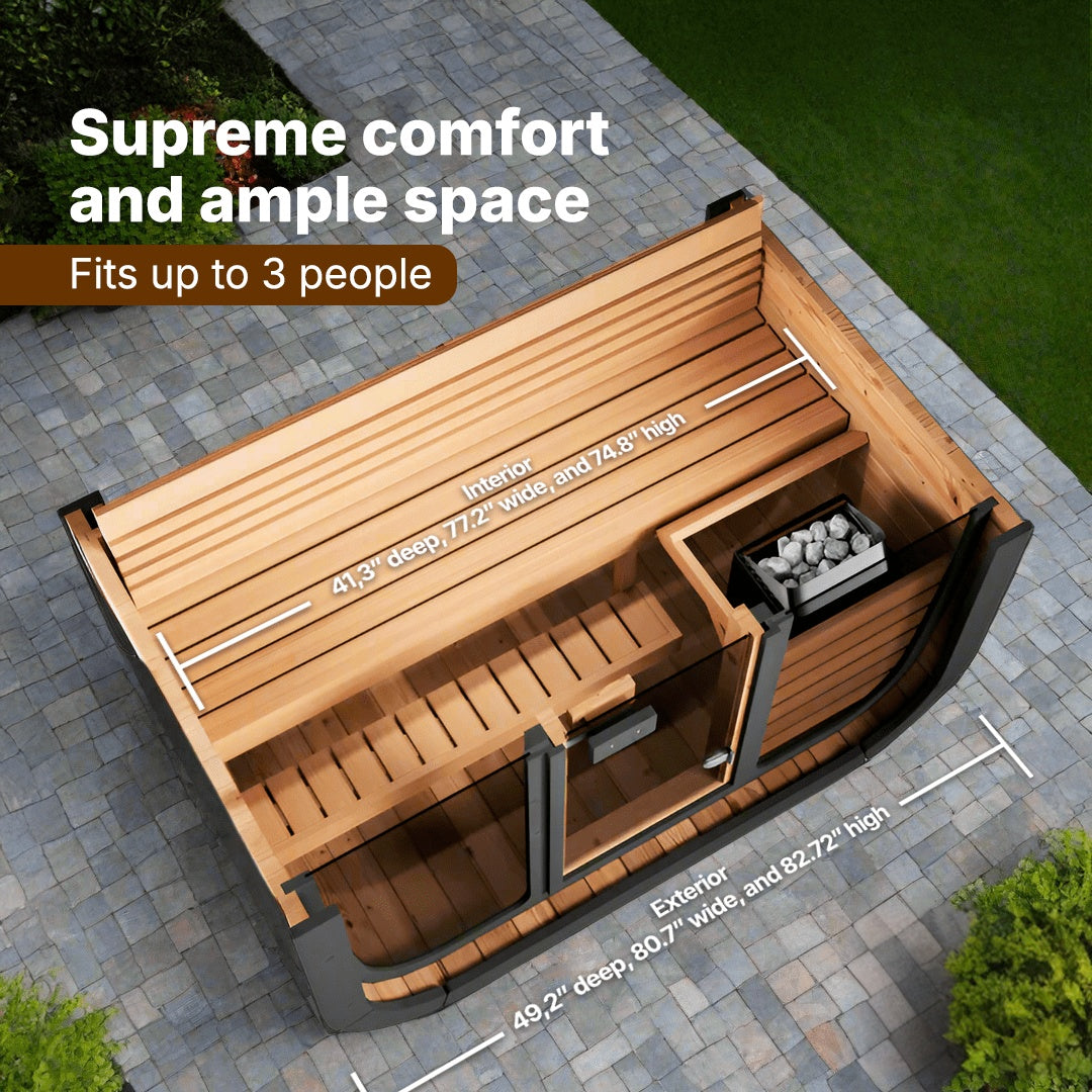SaunaLife Model CL4G sauna interior featuring contoured seating and arched backrests