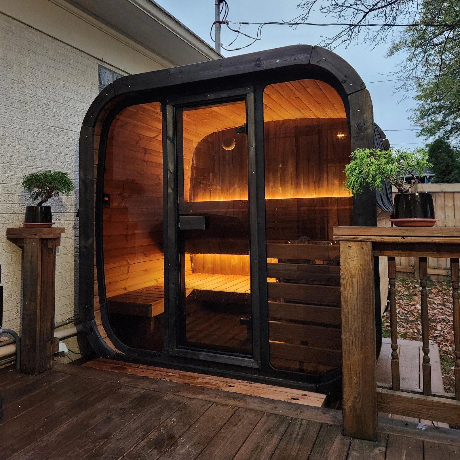 SaunaLife Model CL5G Outdoor Sauna Cabin for Home Wellness with Elegant Glass Front Design