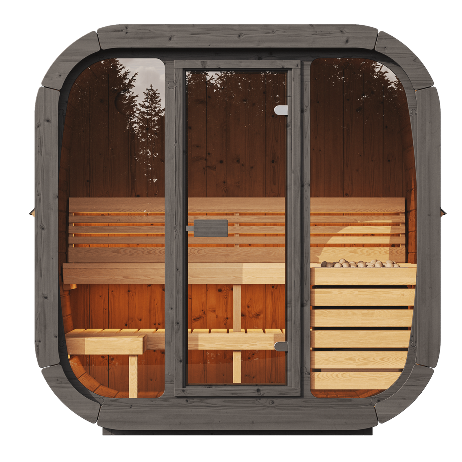 SaunaLife CL5G Outdoor Wellness Sauna Featuring Expansive Glass Front and Scandinavian Craftsmanship