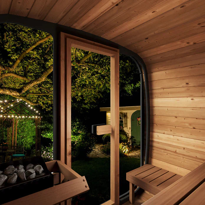 SaunaLife Model CL5G Contemporary Outdoor Sauna Cabin with Thermo-Spruce Exterior and Ergonomic Seating