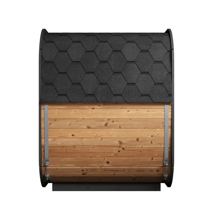 SaunaLife Cube-Series Model CL5G Outdoor Sauna with Floor-to-Ceiling Glass Front and Premium Thermo-Spruce Construction