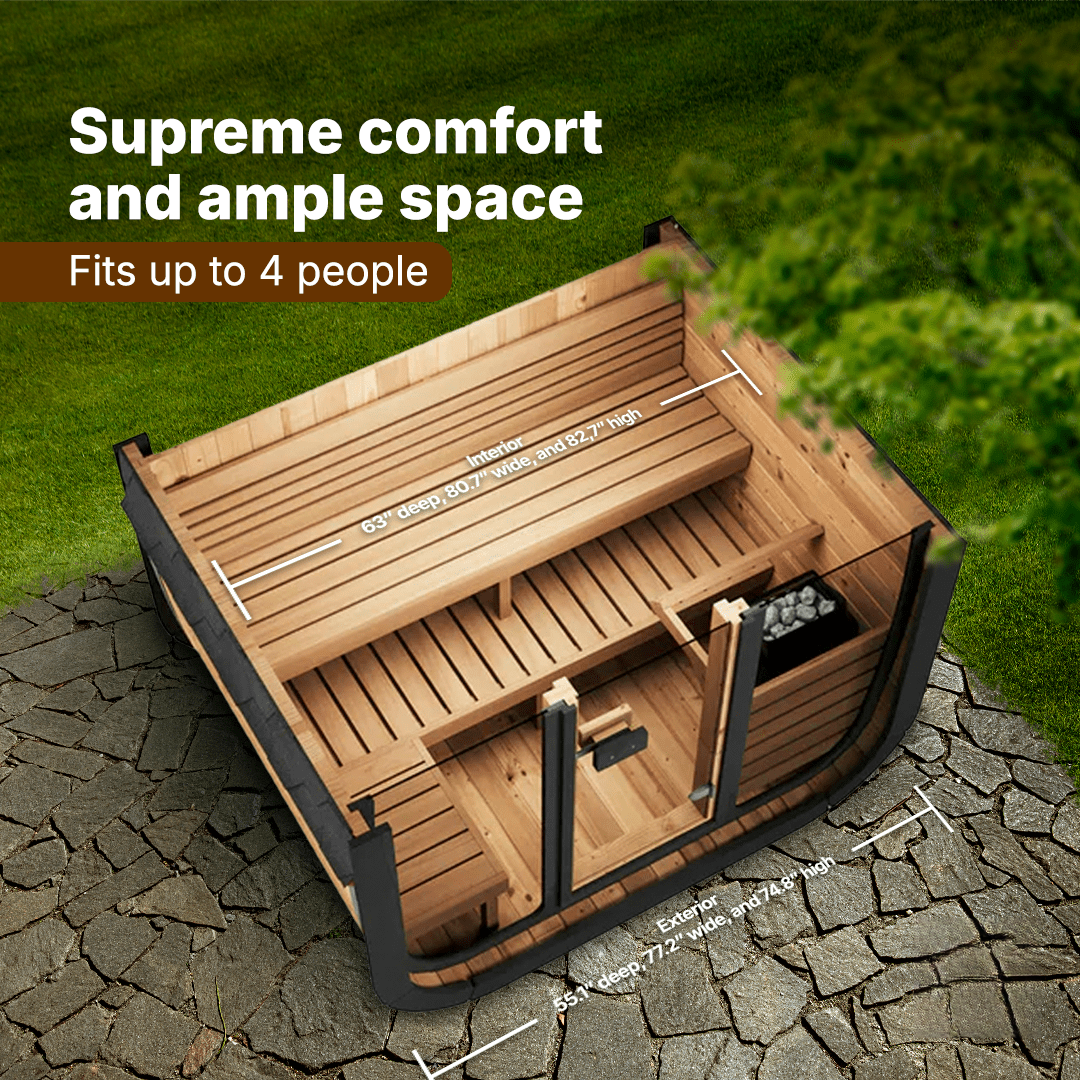 Premium Outdoor Sauna Kit by SaunaLife CL5G Featuring Full-Glass Front Wall and Contemporary Backyard Style