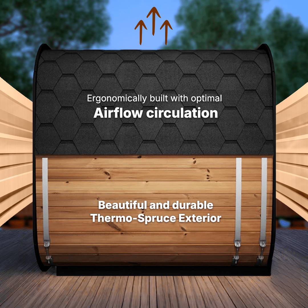 Luxury backyard sauna SaunaLife CL7G with full glass front panel