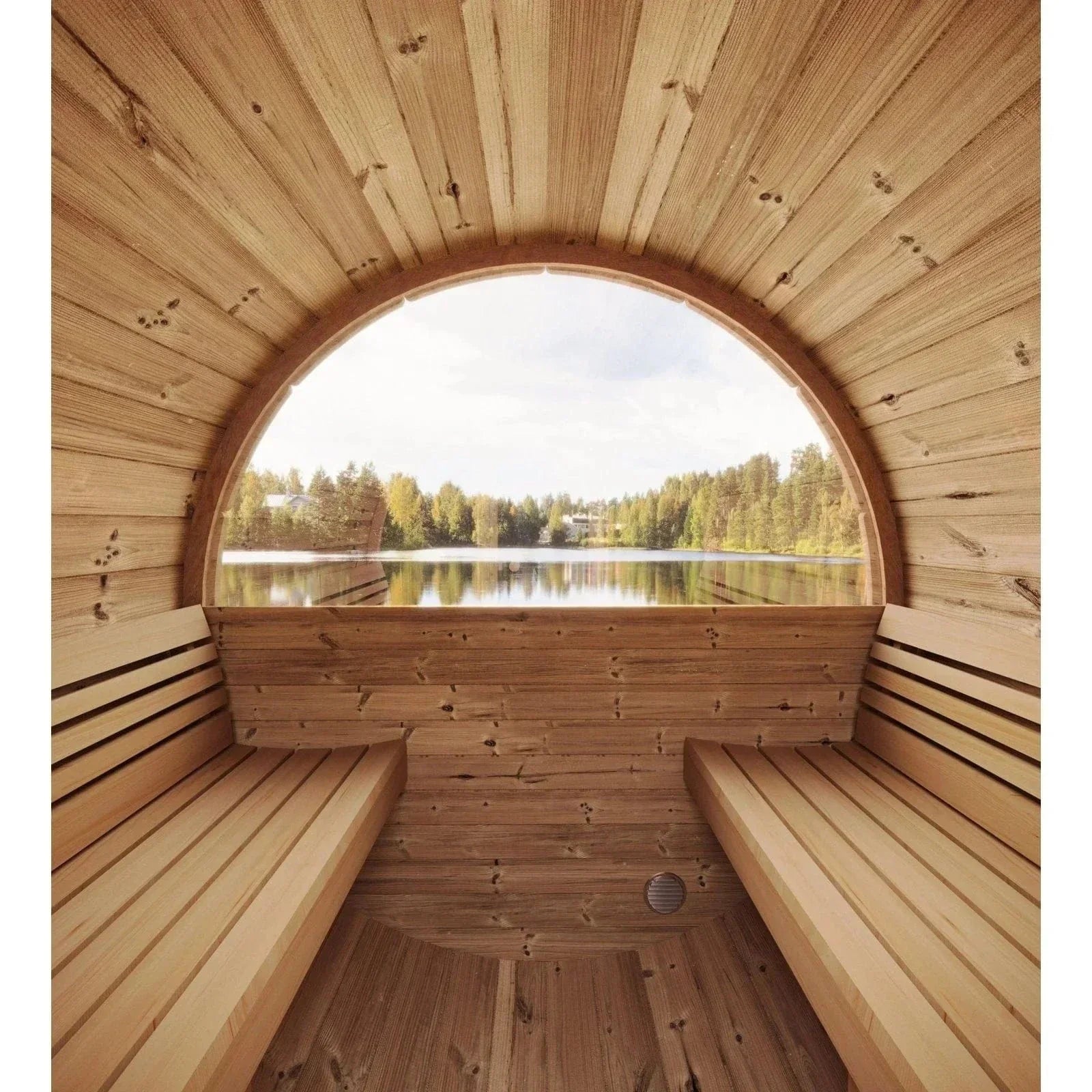 SaunaLife E6W outdoor barrel sauna with window, premium ergonomic wooden backyard sauna