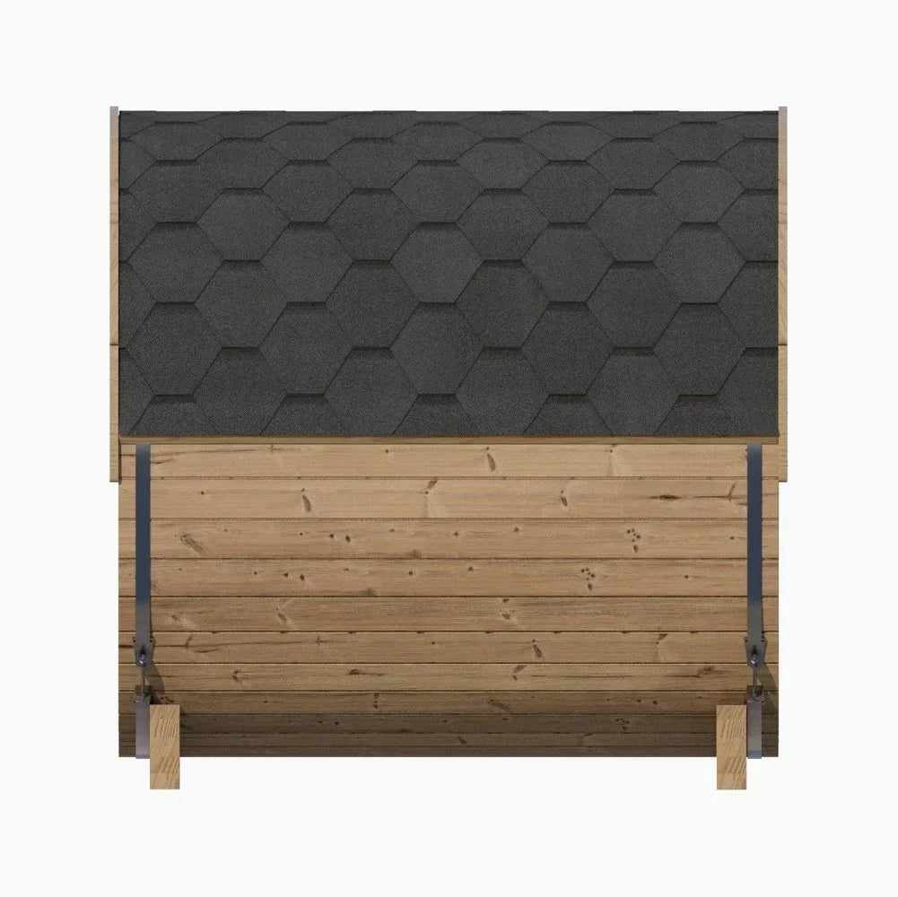 Premium SaunaLife ERGO-Series E7 barrel sauna featuring Thermo-Spruce build, spacious interior, arched backrest design, and luxury outdoor spa experience