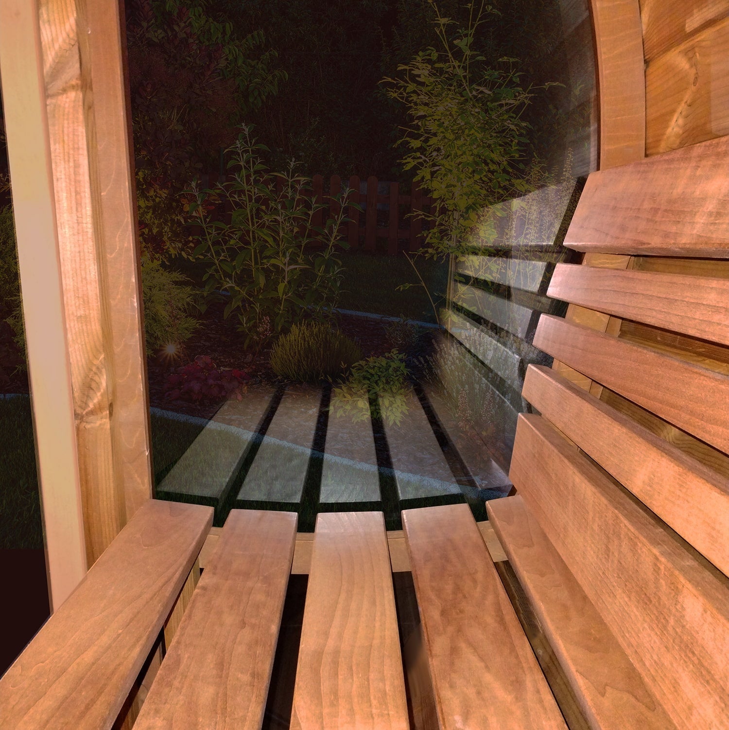 Front View of SaunaLife E7G 4 Person Barrel Sauna with Tempered Glass Window