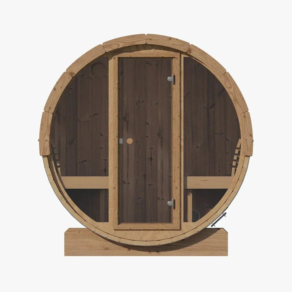 SaunaLife ERGO Series E7G Outdoor Barrel Sauna, 4 Person Traditional Wood Sauna with Tempered Glass Front