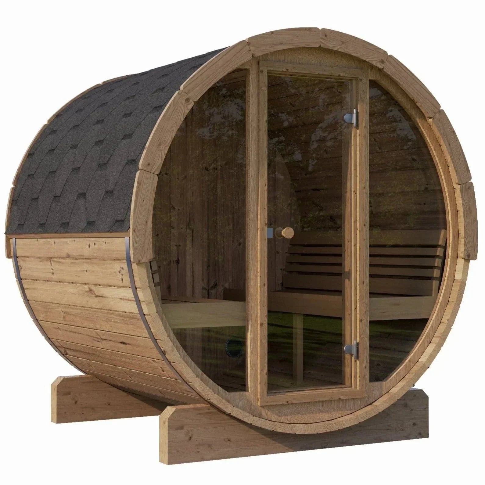 SaunaLife Model E7G 4 Person Barrel Sauna w/ Glass Front