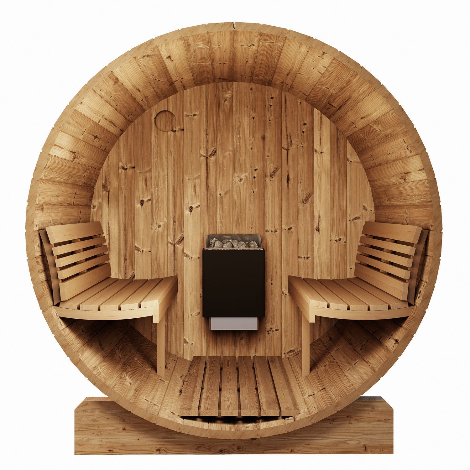 SaunaLife E8 luxury barrel sauna, outdoor ERGO-Series home sauna cabin designed for relaxation, durability, and comfort