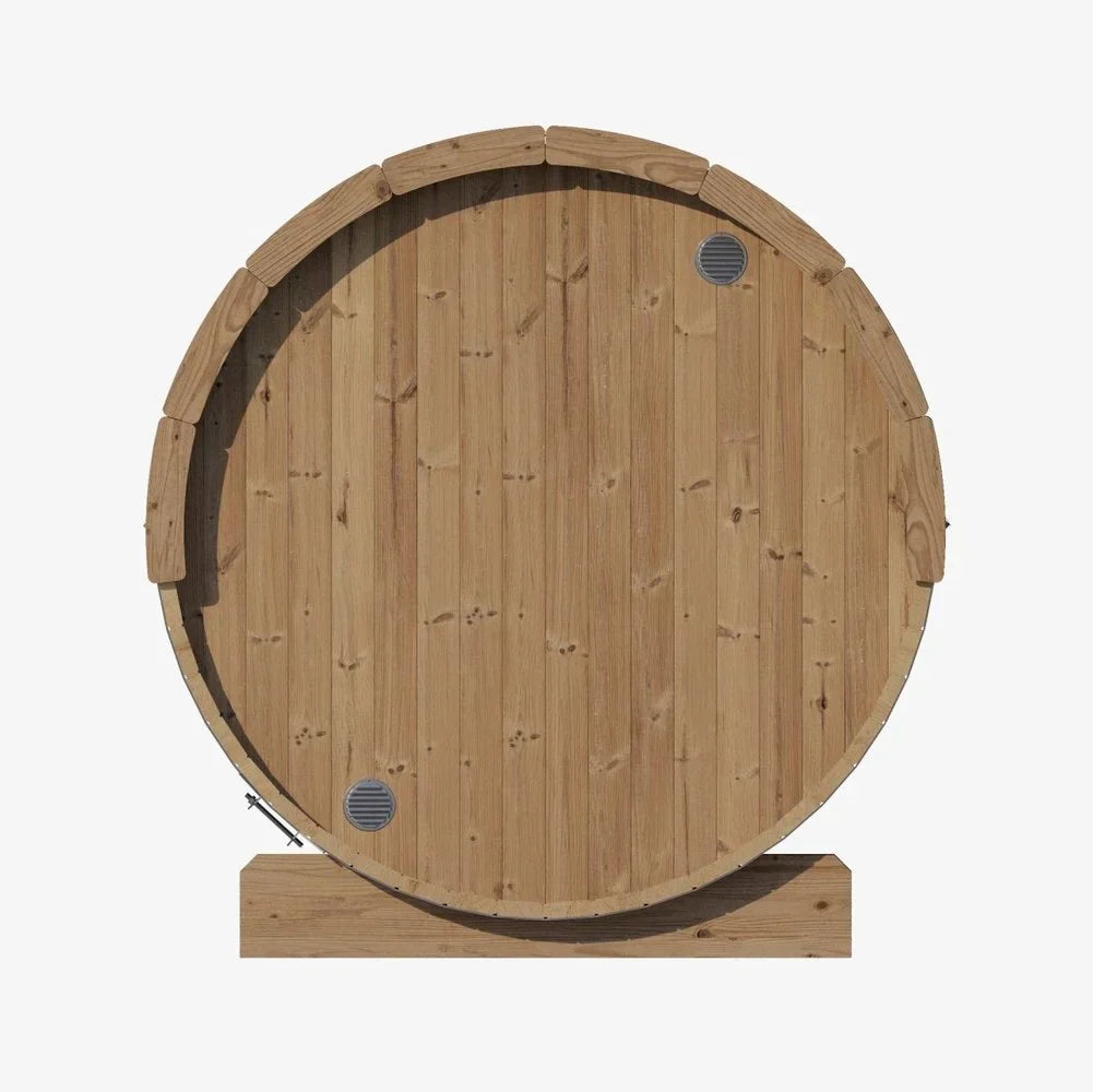 Outdoor SaunaLife E8G Barrel Sauna 6-Person Capacity with Full Glass Front, Durable Thermo-Spruce Wood Sauna Kit Ready to Ship