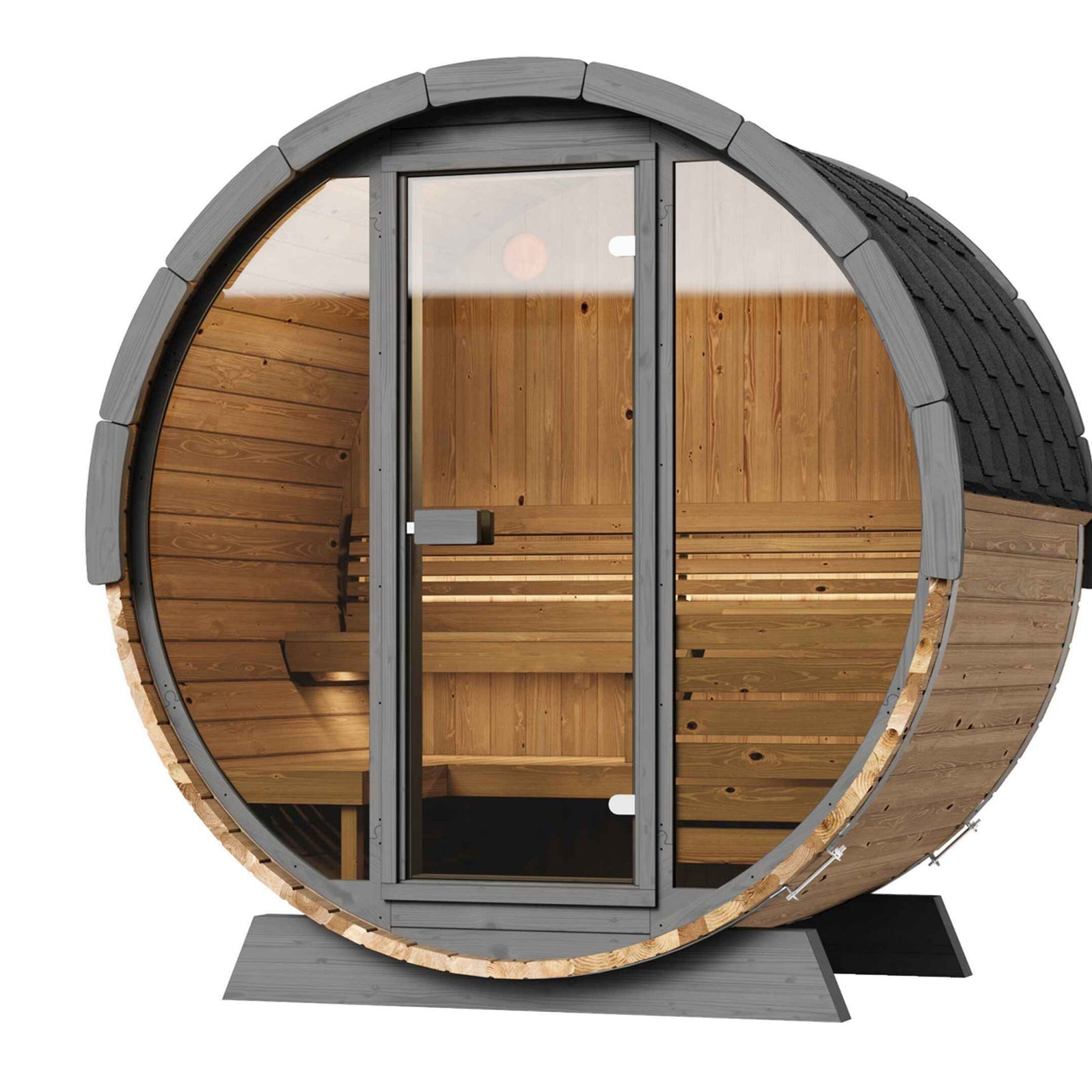 SaunaLife EE6G 4-person barrel sauna outdoor home spa with natural wood design for steam heat relaxation and wellness therapy
