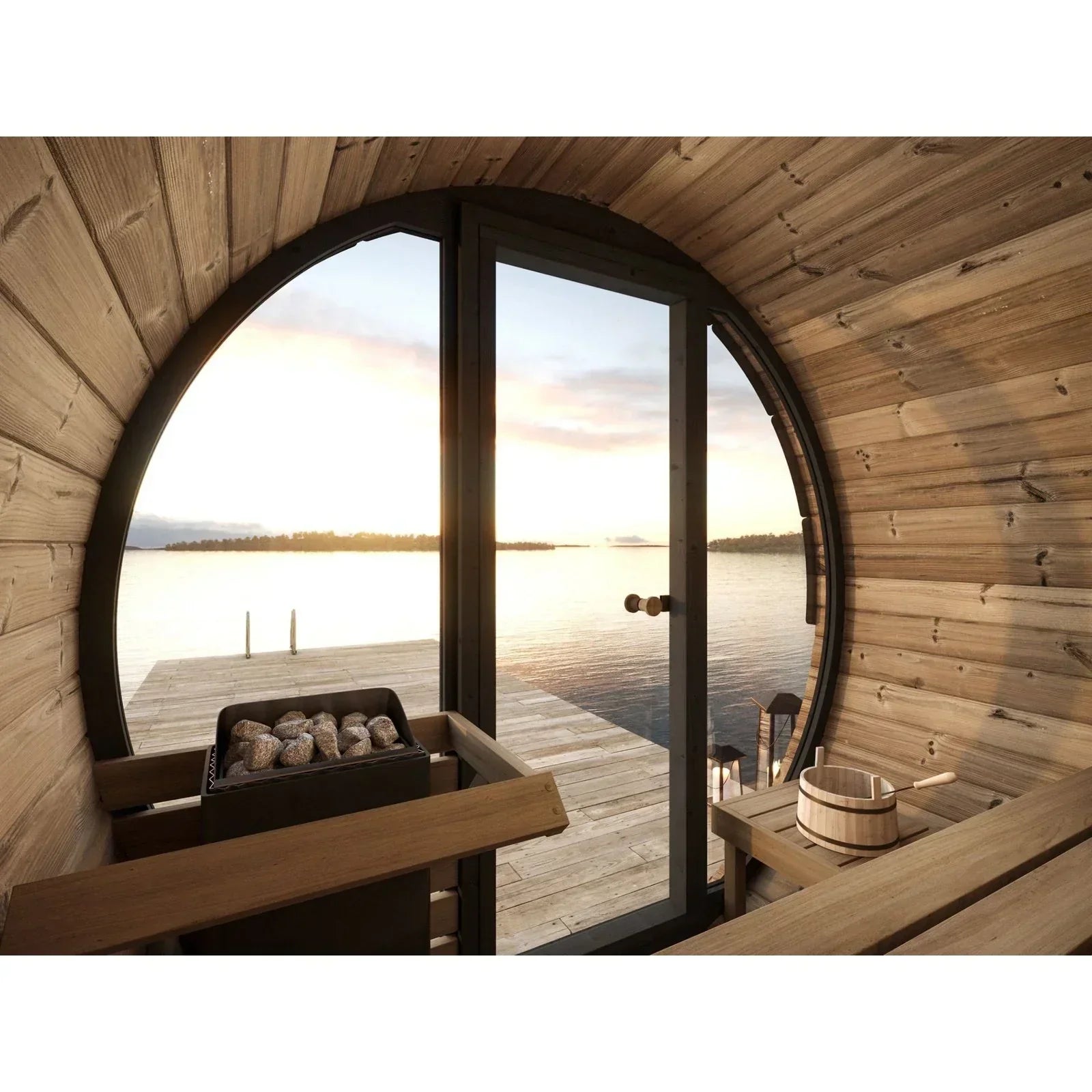 SaunaLife EE6G 4-person barrel sauna outdoor wooden spa cabin designed for steam heat therapy and full-body relaxation