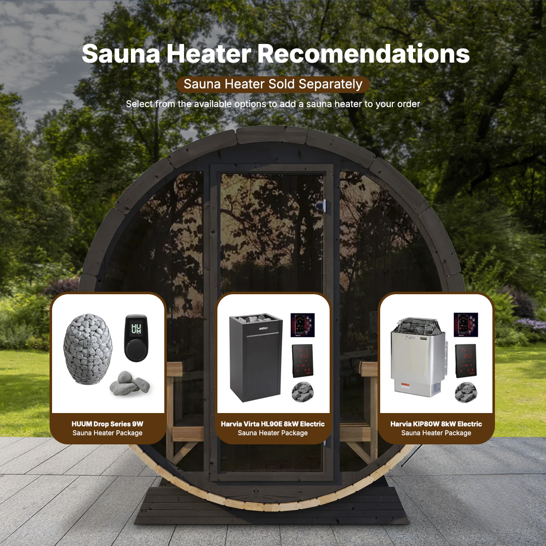 SaunaLife EE8G ERGO-Series 8-person outdoor barrel sauna luxury backyard sauna made from Thermo-Spruce wood with spacious ergonomic interior