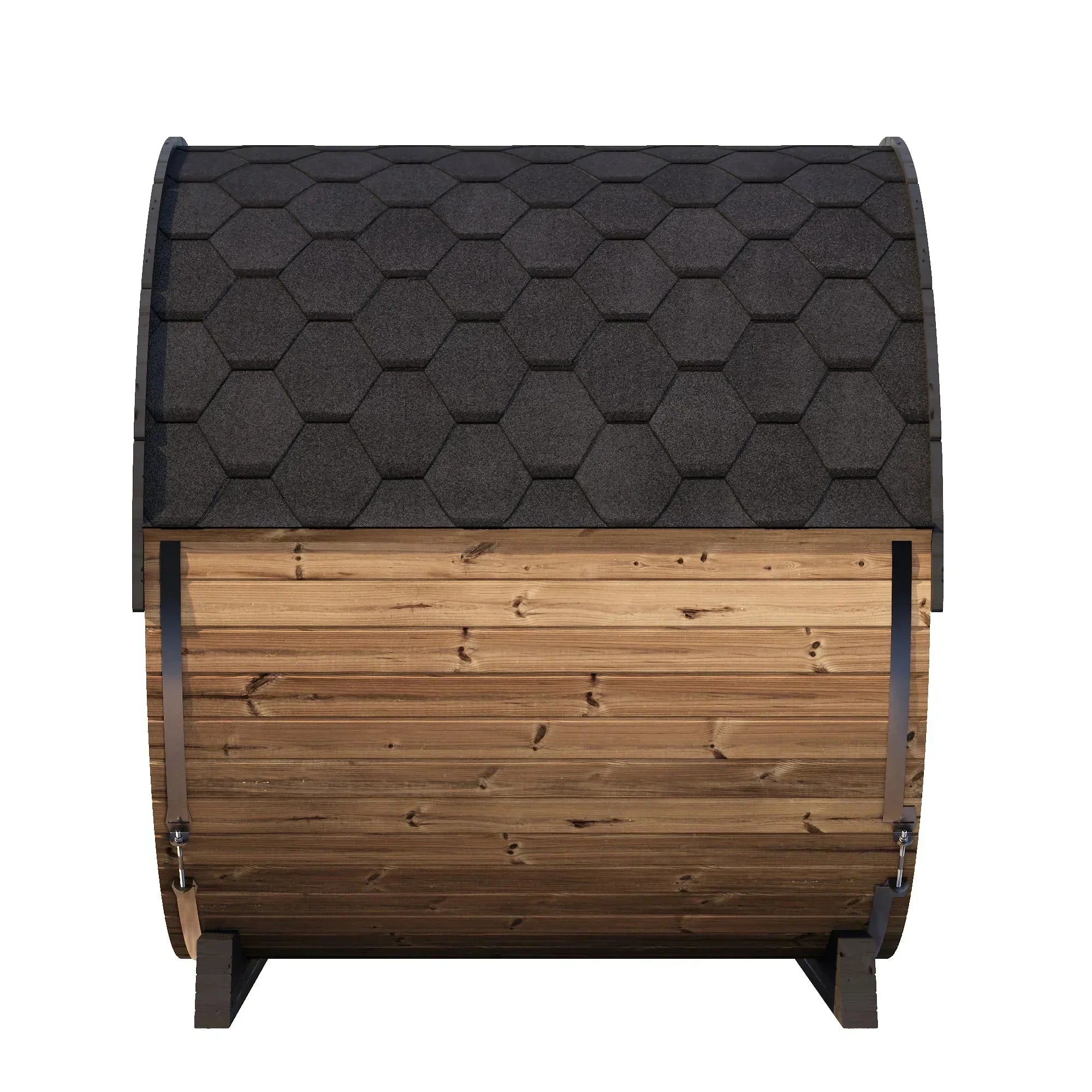 SaunaLife ERGO-Series EE8G luxury barrel sauna outdoor 8 person sauna cabin with curved design and premium Thermo-Spruce wood build
