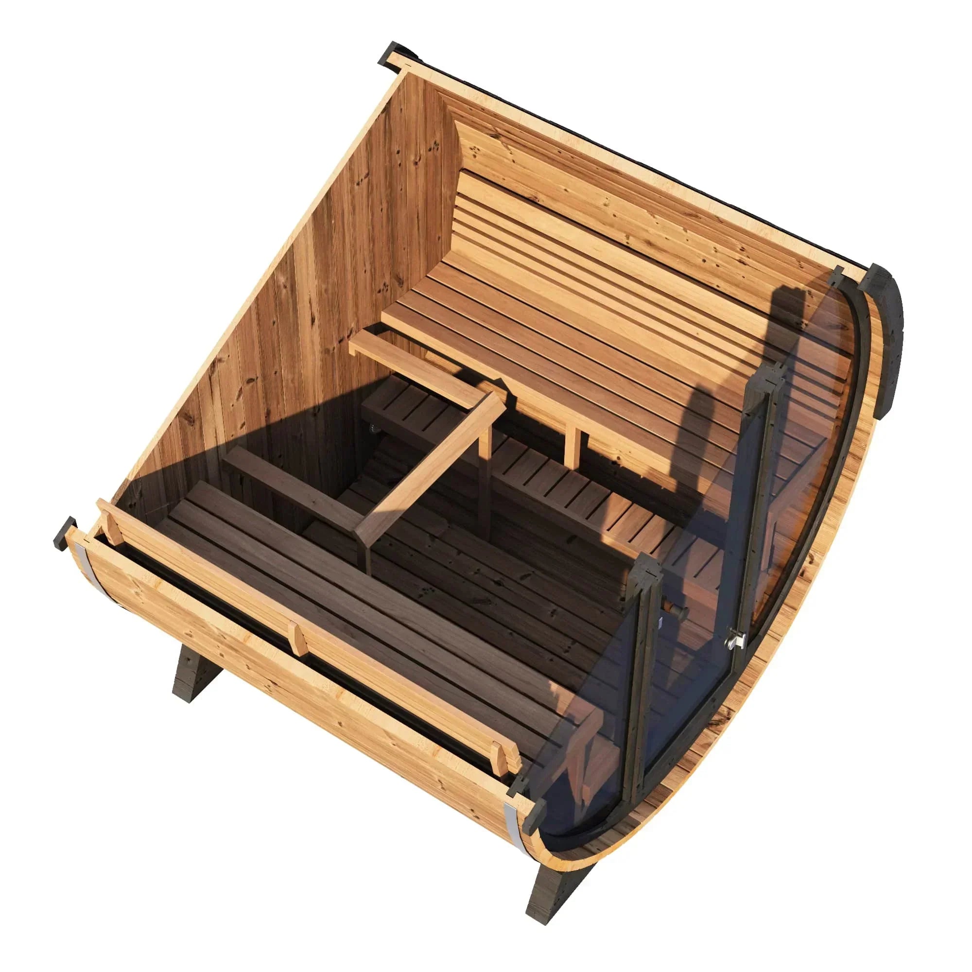 Luxury SaunaLife EE8G barrel sauna for 8 people outdoor ERGO-Series sauna kit made from Thermo-Spruce wood with ergonomic spacious seating design