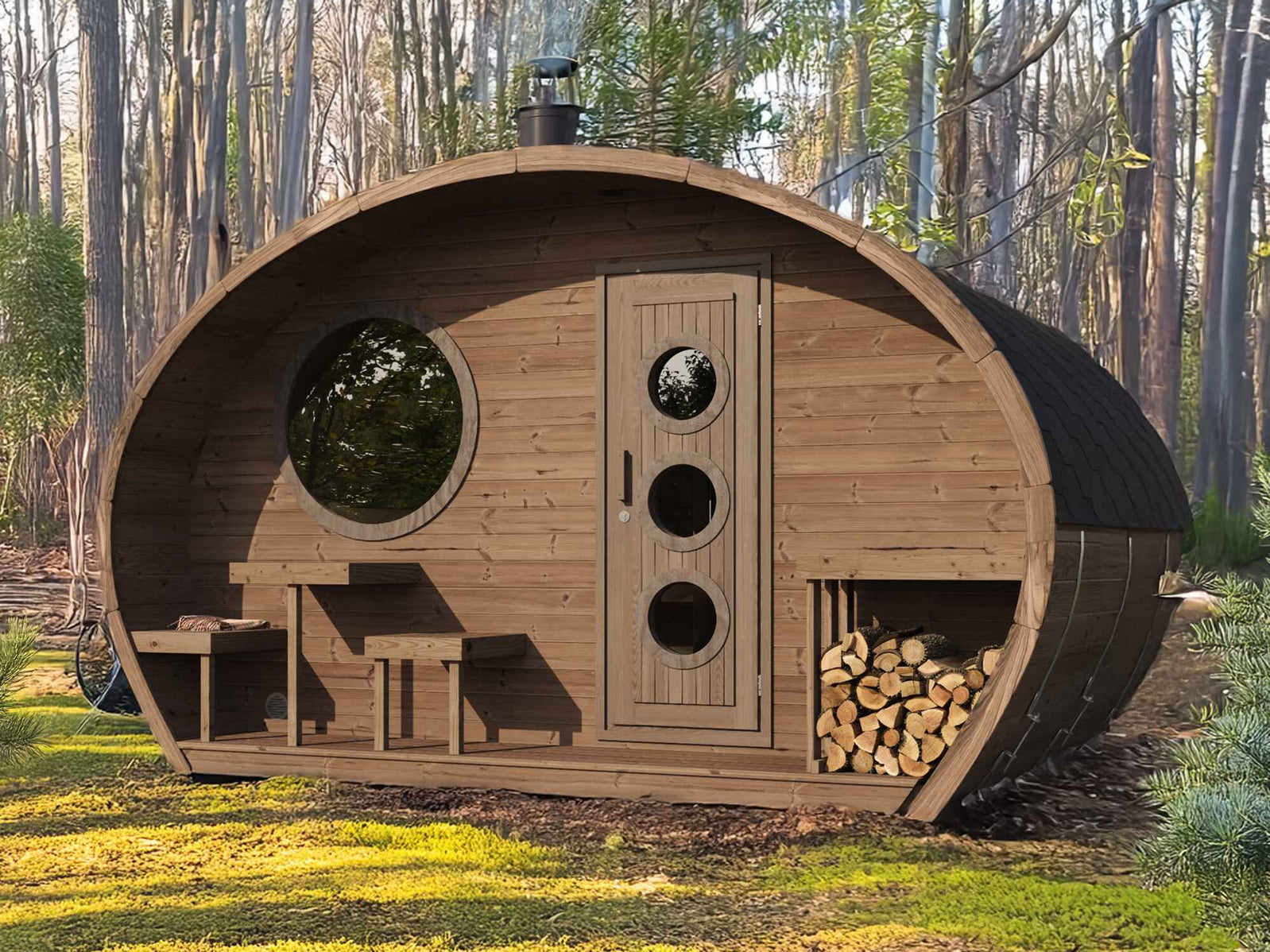 SaunaLife G11 outdoor 2-room sauna for up to 8 persons, premium garden sauna suite for home relaxation and wellness therapy