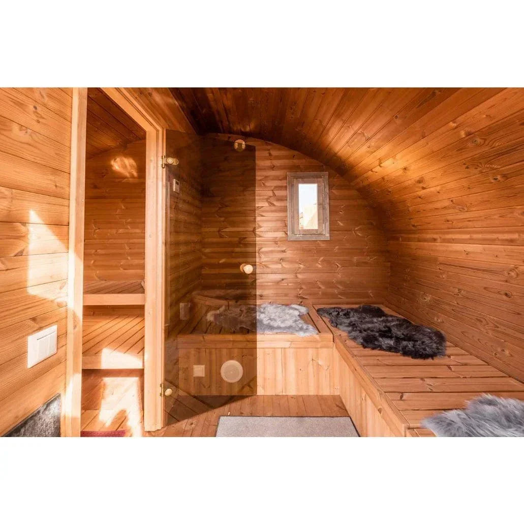 SaunaLife Garden Series G11 outdoor sauna, 8-person capacity 2-room design, premium wood construction luxury home spa sauna kit