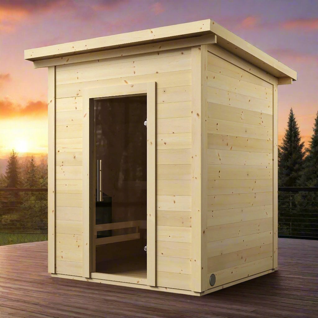 SaunaLife Garden Series G2 4-person outdoor home sauna built with thick spruce wood, full flooring and EPDM roof protection for durability and comfort