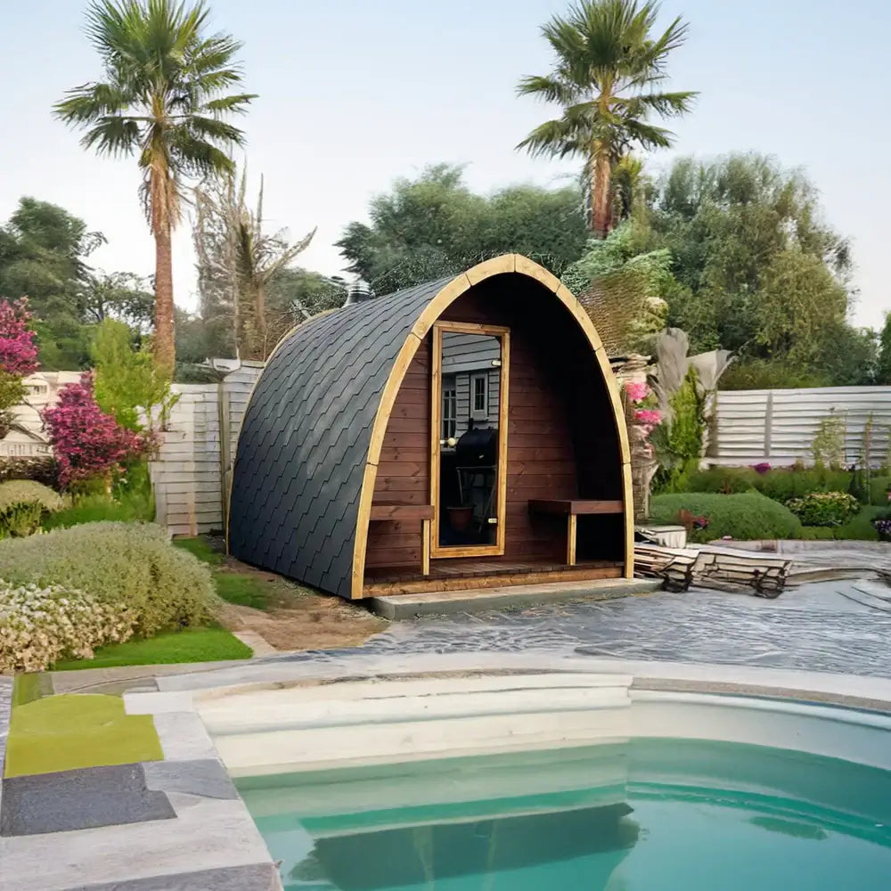 SaunaLife Model G3 Outdoor Home Sauna Kit for 4 Persons, Garden-Series Backyard Sauna with Elegant Arched Roof Design SL-MODELG3 Luxury Wellness Cabin