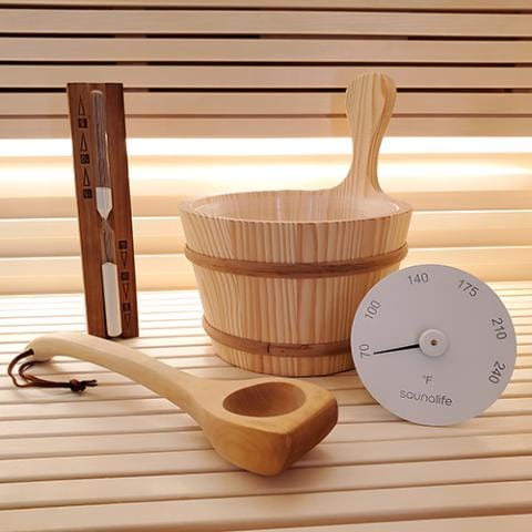 SaunaLife sauna bucket and ladle set premium wooden sauna accessories for traditional steam sauna sessions