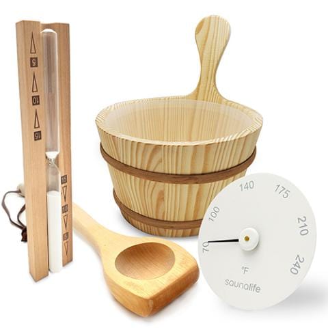 SaunaLife Bucket and Ladle Package 1 traditional sauna accessory set with wooden bucket and ladle for authentic sauna experience