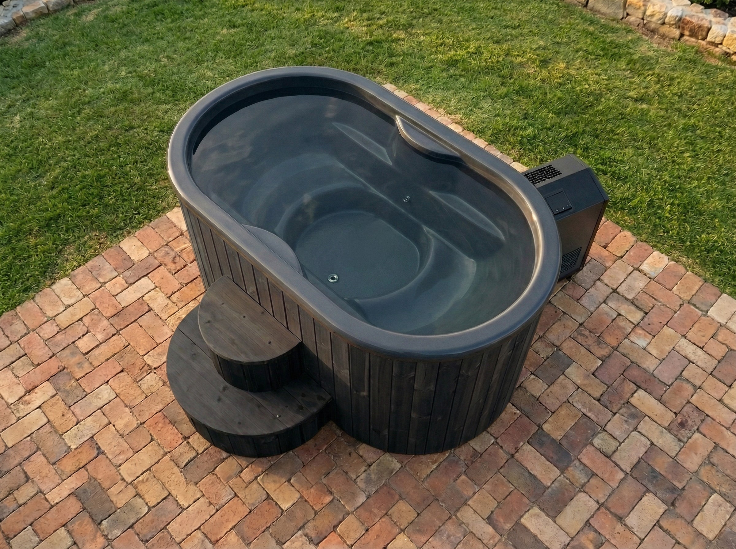 SaunaLife S2B 2-Person Recovery Plunge Tub with Thermo-Pine Exterior and Integrated Hot Cold Therapy System for Home Wellness