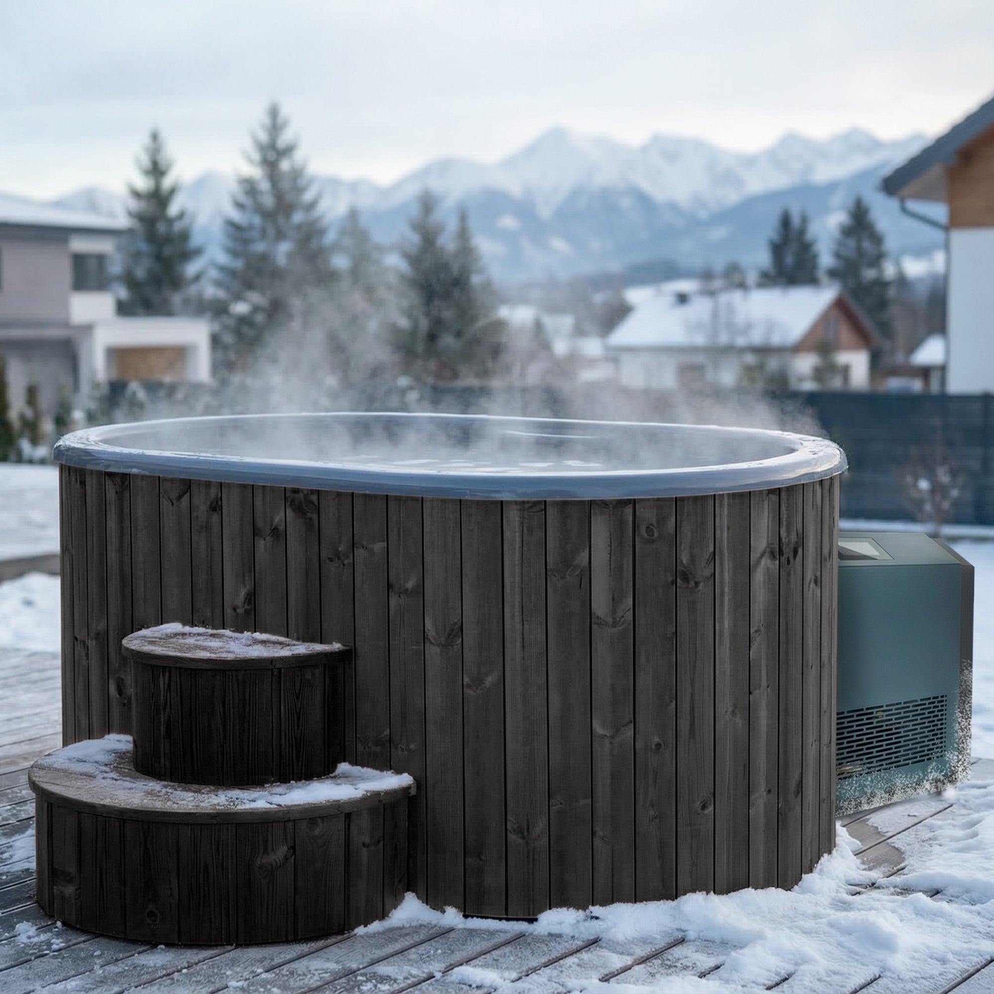 SaunaLife Model S2B Dual Temperature Immersion Tub for Two People Featuring Thermo-Pine Build and Professional Chiller Heating Unit