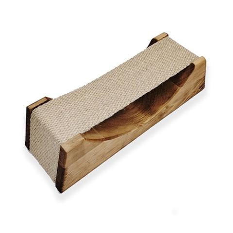 Wooden and jute cat scratcher on a white background