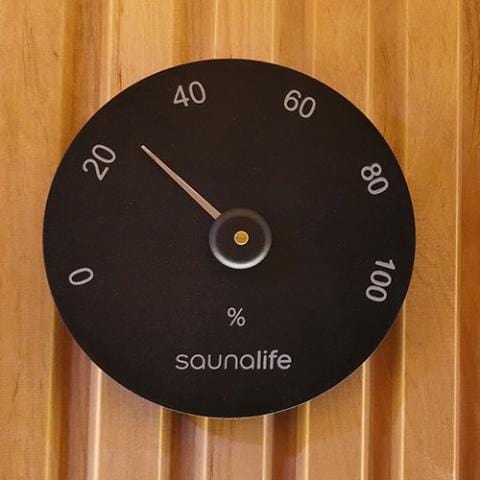 SaunaLife sauna accessories Package 3 with 1-gallon wooden bucket, ladle, Fahrenheit thermometer and hygrometer for traditional sauna experience