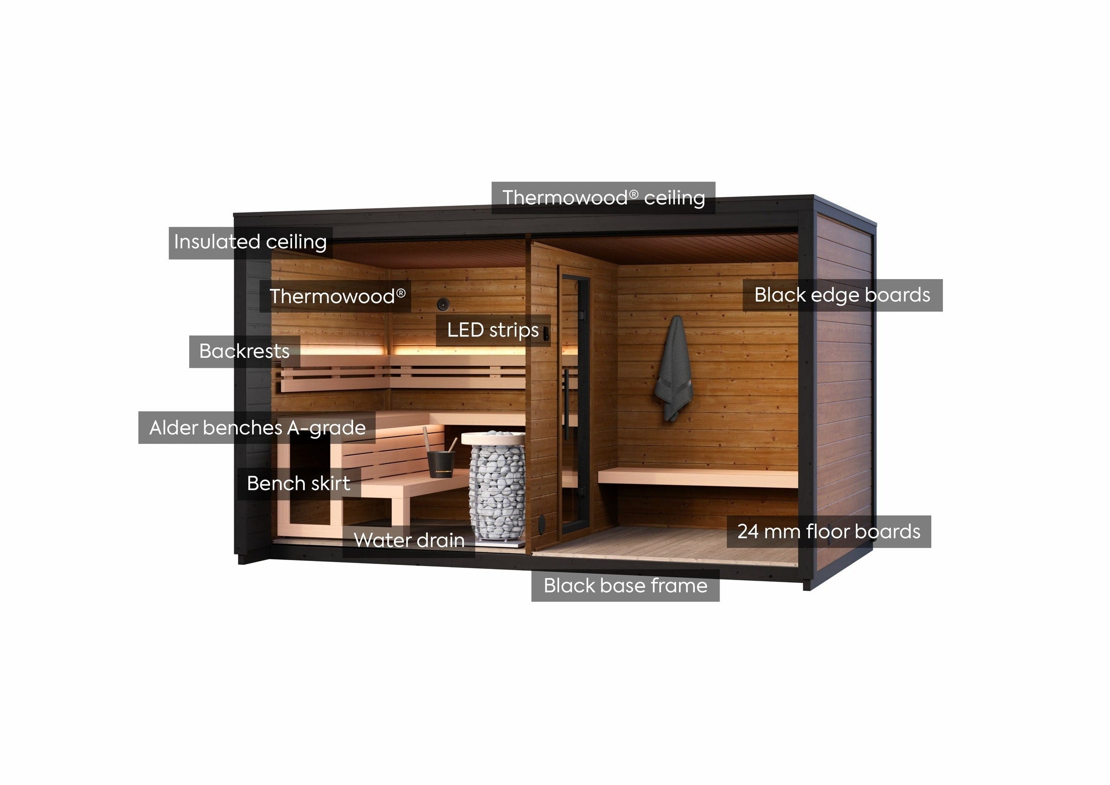 Leil Patio L Outdoor Wooden Sauna for 5 People with Large Changing Room, Premium ThermoWood Spa Cabin