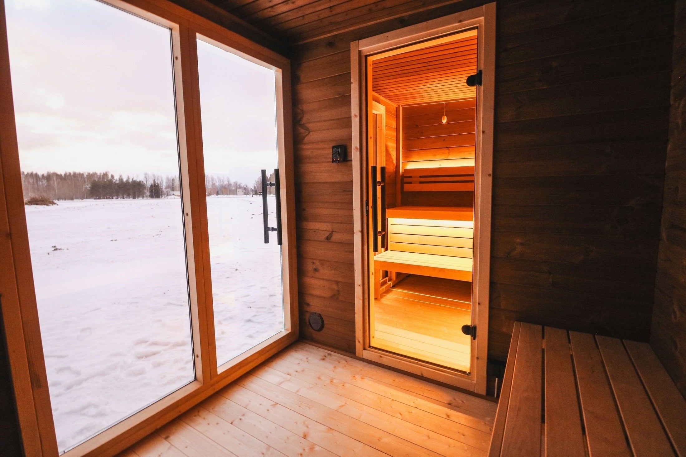 Luxury Outdoor Sauna for 5 People with Separate Changing Room, Leil Patio L ThermoWood Garden Spa